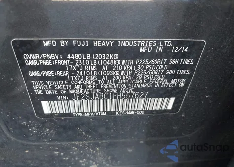 2015 Subaru Forester 2.5I из США, поврежденный, VIN JF2SJABC1FH557627